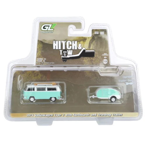 1:64 1971 Volkswagen Type 2 Con Tablas de Surf y Teardrop Trailer