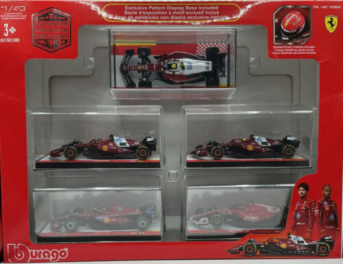 1:43 SET 5 PIEZAS FERRARI: SF-25 2025 ITALIAN GP LEWIS HAMILTON, SF-25 2025 CHARLES LECLERC, SF-25 2025 LEWIS HAMILTON, SF-24 MIAMI GP CHARLES LECLERC, SF-23 LAS VEGAS GP CHARLES LECLERC